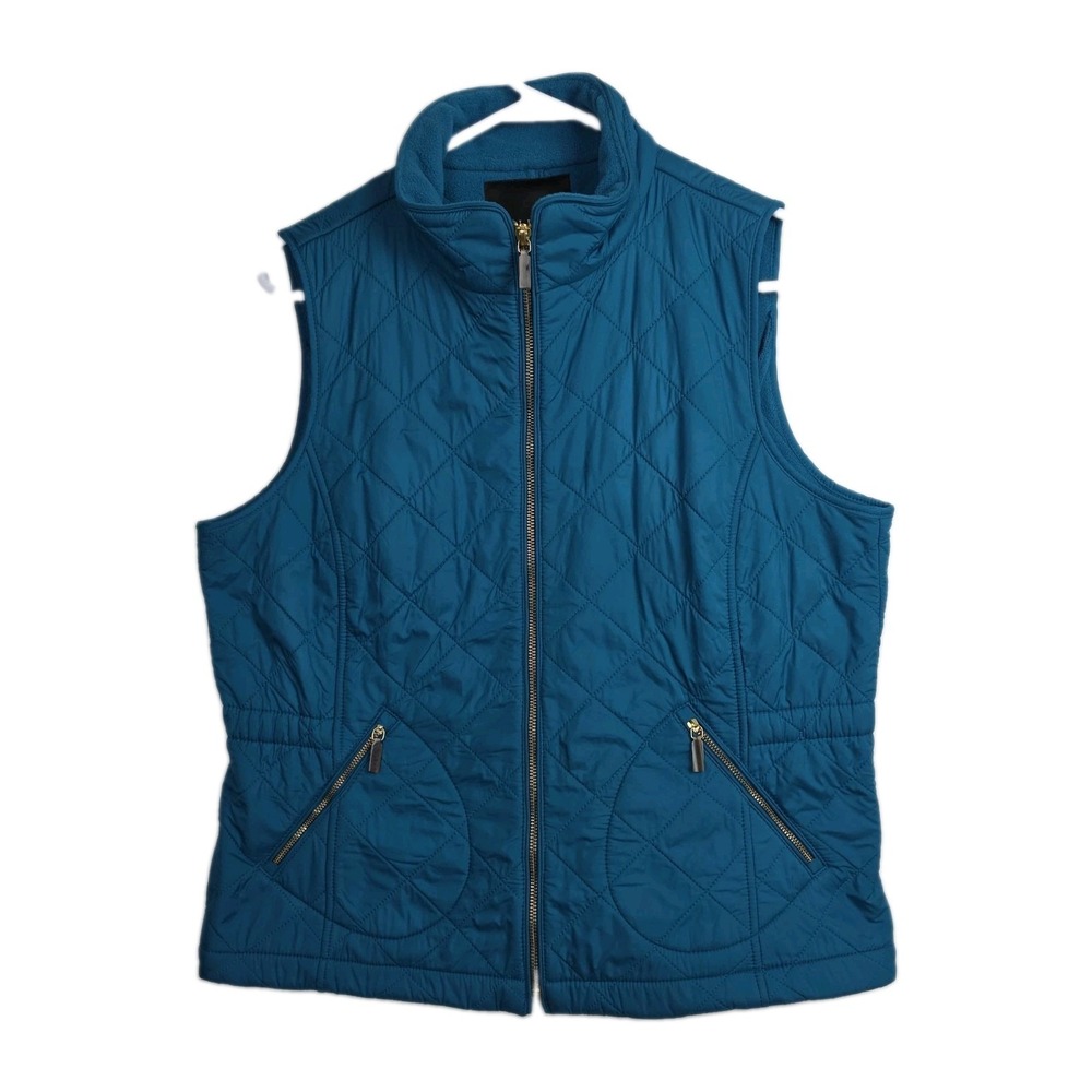 Talbots Petites Full-zip Quilted Vest Women's Size LP Aqua Blue Pockets